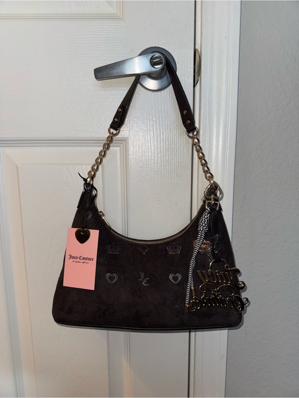 Juicy Couture Grey Monogram Shoulder Bag with Charms New with Tags